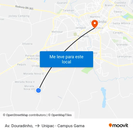 Av. Douradinho, to Unipac - Campus Gama map