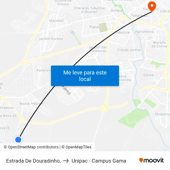 Estrada De Douradinho, to Unipac - Campus Gama map