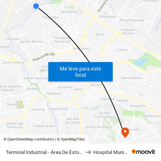 Terminal Industrial - Área De Estocagem to Hospital Municipal map