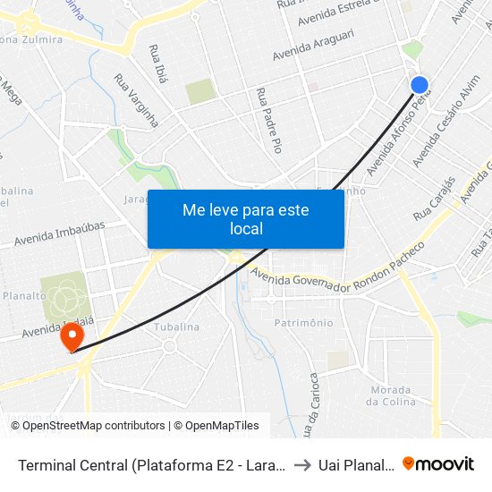 Terminal Central (Plataforma E2 - Laranja) to Uai Planalto map