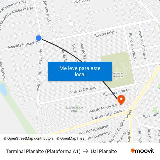 Terminal Planalto (Plataforma A1) to Uai Planalto map