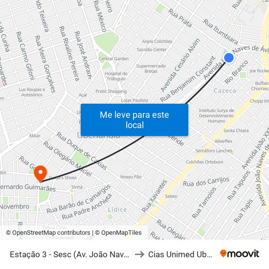 Estação 3 - Sesc (Av. João Naves De Ávila) to Cias Unimed Uberlândia map