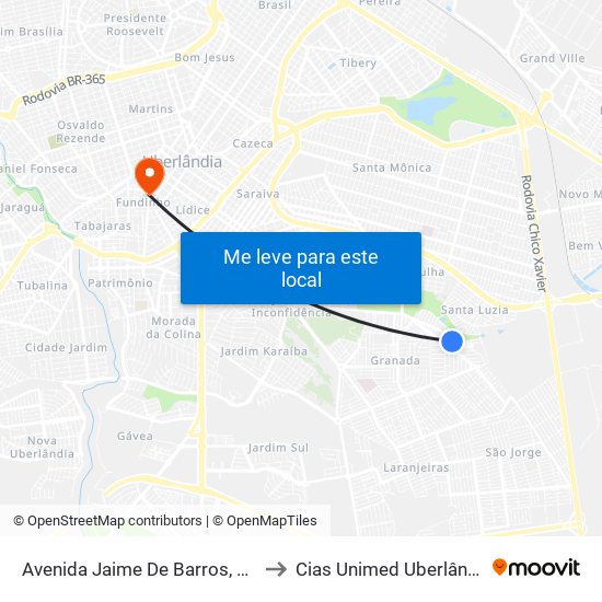 Avenida Jaime De Barros, 412 to Cias Unimed Uberlândia map