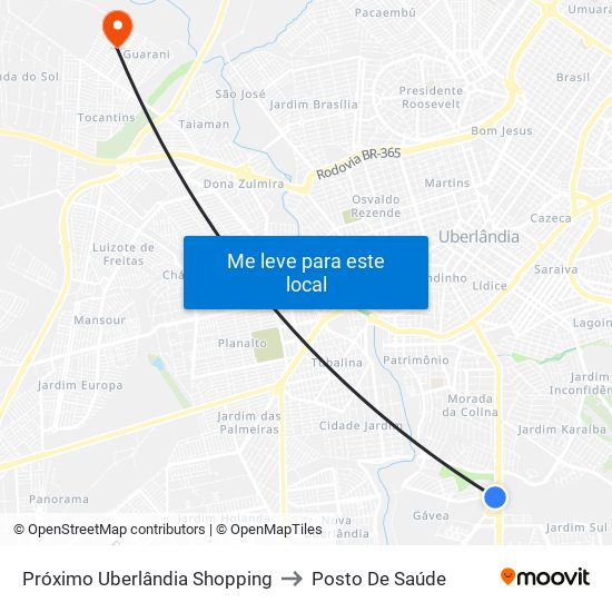 Próximo Uberlândia Shopping to Posto De Saúde map