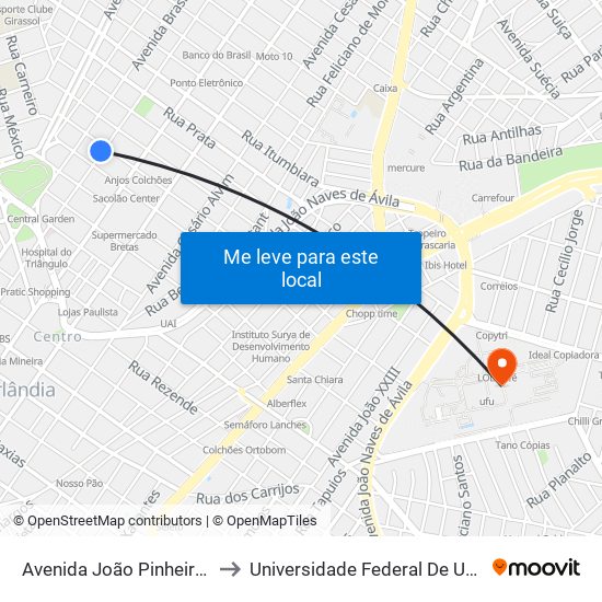 Avenida João Pinheiro, 1566 to Universidade Federal De Uberlândia map