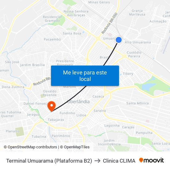 Terminal Umuarama (Plataforma B2) to Clinica CLIMA map