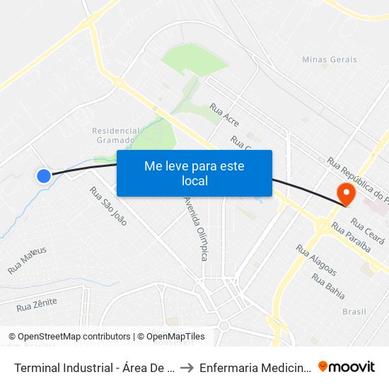 Terminal Industrial - Área De Estocagem to Enfermaria Medicina Interna map