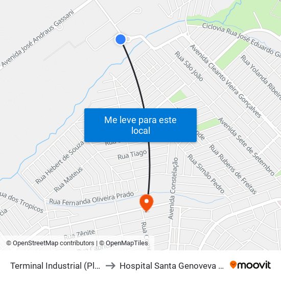 Terminal Industrial (Platafroma A1) to Hospital Santa Genoveva Pronto Socorro map