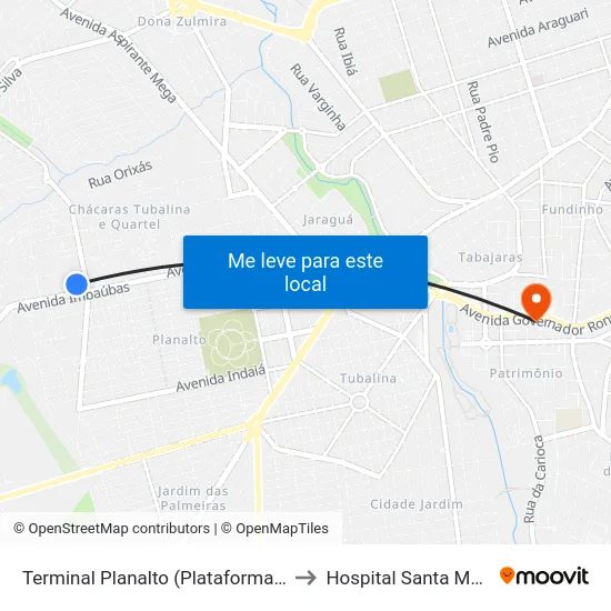 Terminal Planalto (Plataforma A2) to Hospital Santa Marta map