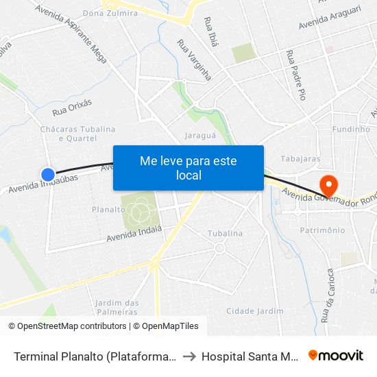 Terminal Planalto (Plataforma A1) to Hospital Santa Marta map