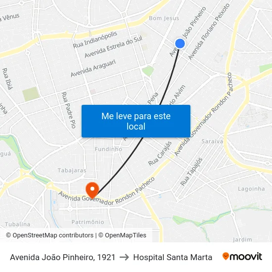Avenida João Pinheiro, 1921 to Hospital Santa Marta map
