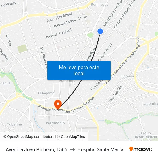 Avenida João Pinheiro, 1566 to Hospital Santa Marta map