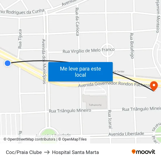 Coc/Praia Clube to Hospital Santa Marta map