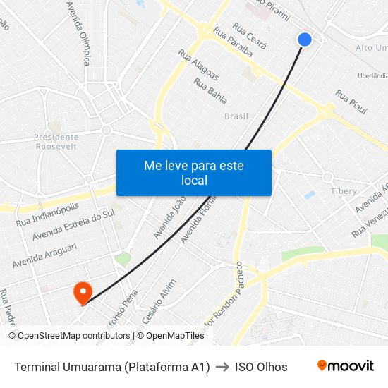 Terminal Umuarama (Plataforma A1) to ISO Olhos map