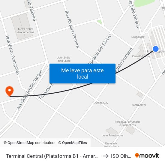 Terminal Central (Plataforma B1 - Amarelo) to ISO Olhos map