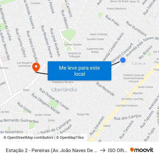 Estação 2 - Pereiras (Av. João Naves De Ávila) to ISO Olhos map