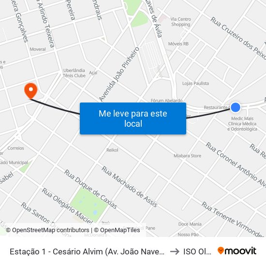 Estação 1 - Cesário Alvim (Av. João Naves De Ávila) to ISO Olhos map