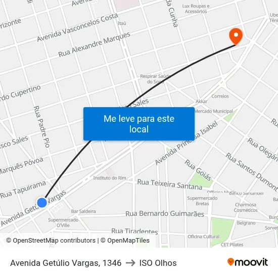 Avenida Getúlio Vargas, 1346 to ISO Olhos map