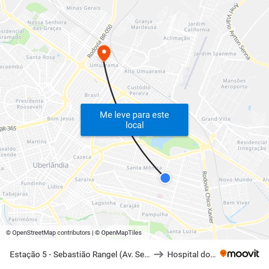Estação 5 - Sebastião Rangel (Av. Segismundo Pereira) to Hospital do Câncer map