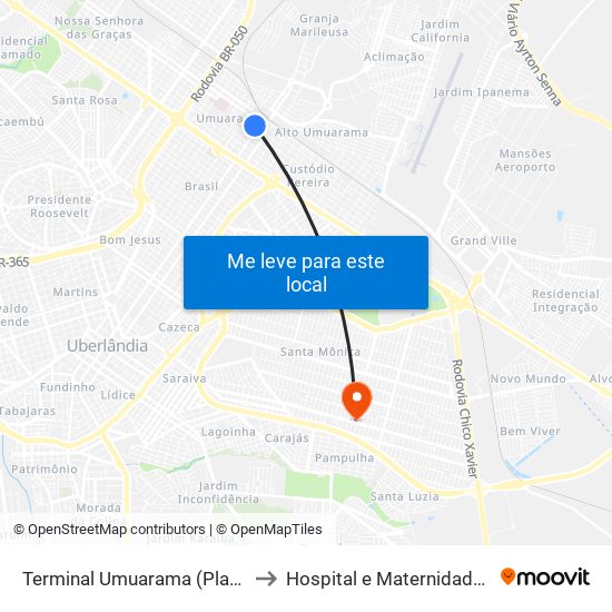 Terminal Umuarama (Plataforma A1) to Hospital e Maternidade Madrecor map