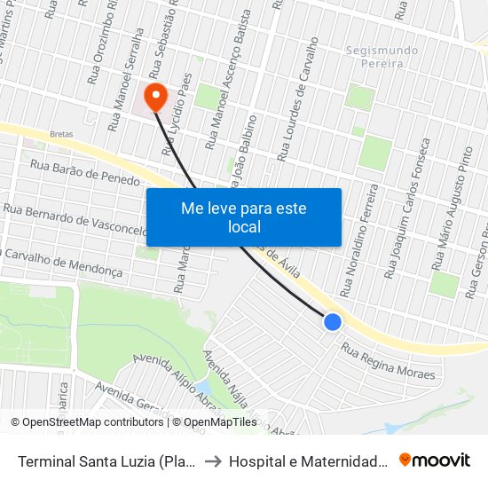 Terminal Santa Luzia (Plataforma A1) to Hospital e Maternidade Madrecor map