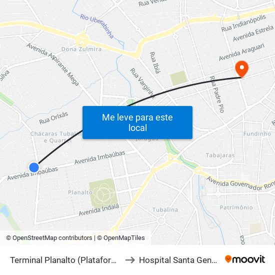 Terminal Planalto (Plataforma A2) to Hospital Santa Genoveva map