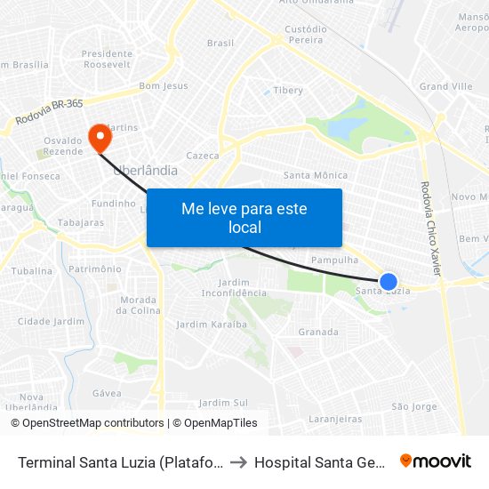 Terminal Santa Luzia (Plataforma A1) to Hospital Santa Genoveva map