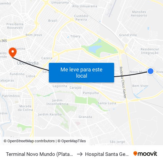 Terminal Novo Mundo (Plataforma B) to Hospital Santa Genoveva map