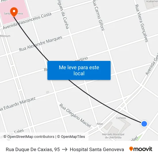 Rua Duque De Caxias, 95 to Hospital Santa Genoveva map