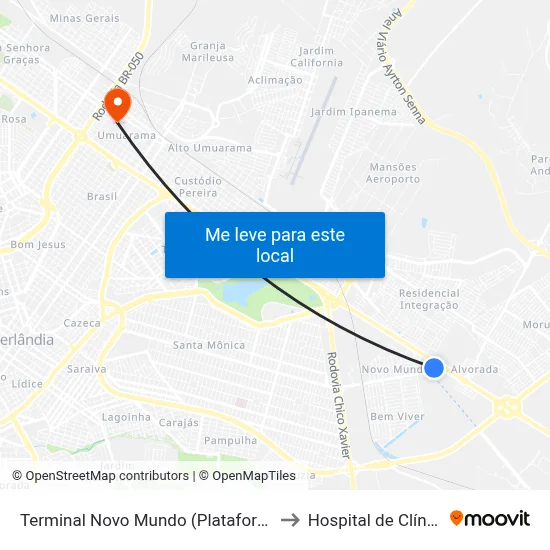 Terminal Novo Mundo (Plataforma A) to Hospital de Clínicas map