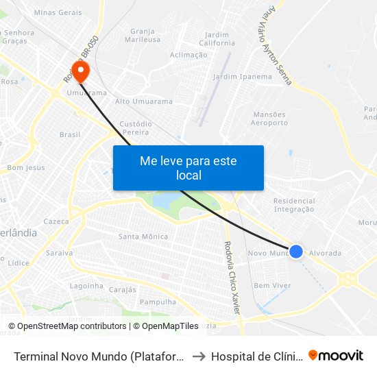 Terminal Novo Mundo (Plataforma B) to Hospital de Clínicas map