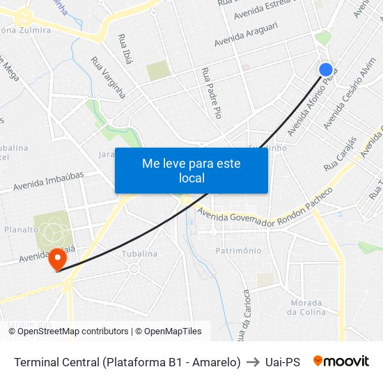 Terminal Central (Plataforma B1 - Amarelo) to Uai-PS map