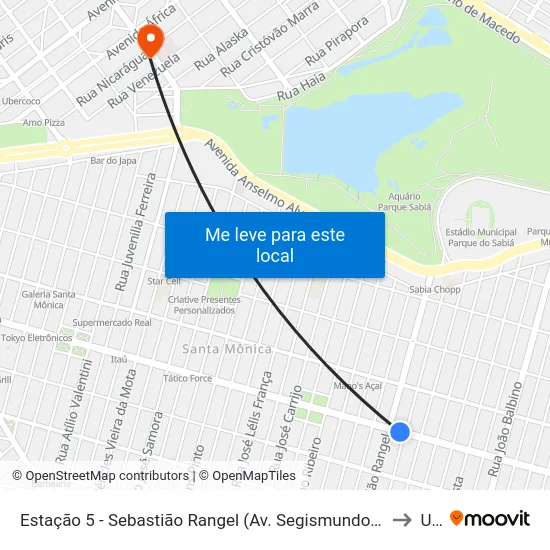 Estação 5 - Sebastião Rangel (Av. Segismundo Pereira) to Uai map