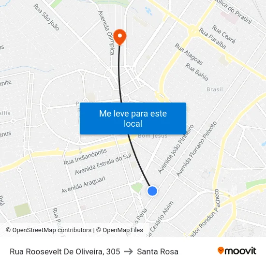 Rua Roosevelt De Oliveira, 305 to Santa Rosa map