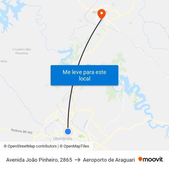 Avenida João Pinheiro, 2865 to Aeroporto de Araguari map