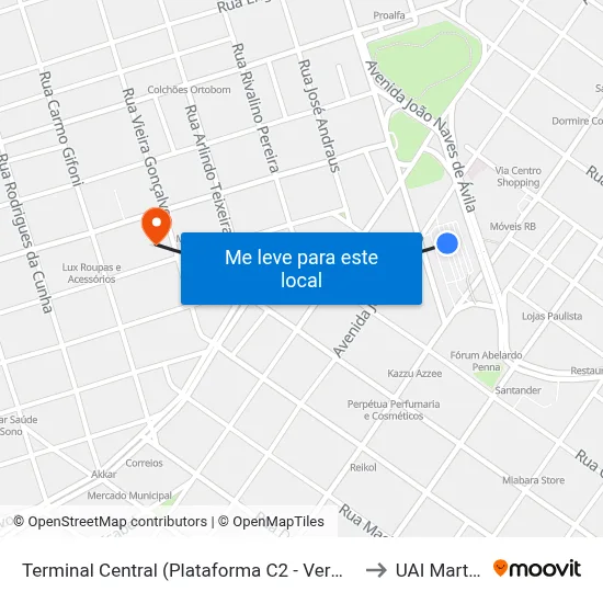 Terminal Central (Plataforma C2 - Vermelho) to UAI Martins map