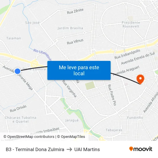 B3 - Terminal Dona Zulmira to UAI Martins map