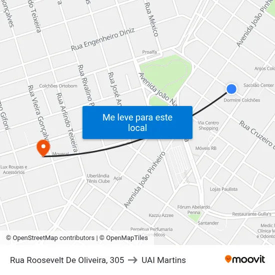 Rua Roosevelt De Oliveira, 305 to UAI Martins map