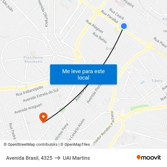 Avenida Brasil, 4325 to UAI Martins map