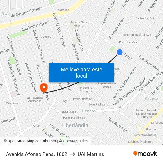 Avenida Afonso Pena, 1802 to UAI Martins map