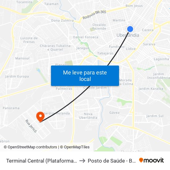 Terminal Central (Plataforma C1 - Vermelho) to Posto de Saúde - Bairro Canaã map