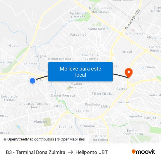 B3 - Terminal Dona Zulmira to Heliponto UBT map