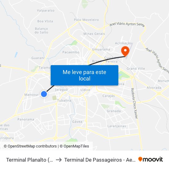 Terminal Planalto (Plataforma A2) to Terminal De Passageiros - Aeroporto De Uberlândia map