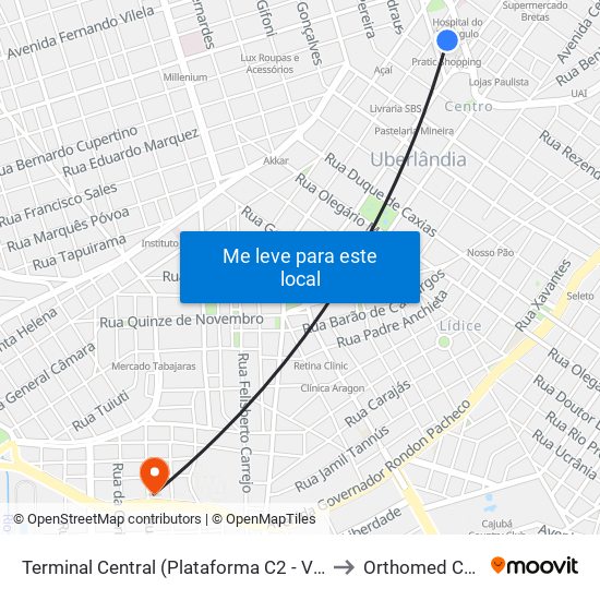 Terminal Central (Plataforma C2 - Vermelho) to Orthomed Center map