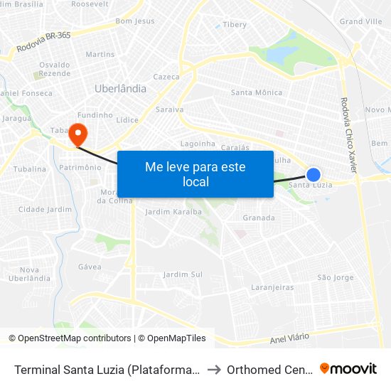 Terminal Santa Luzia (Plataforma B2) to Orthomed Center map