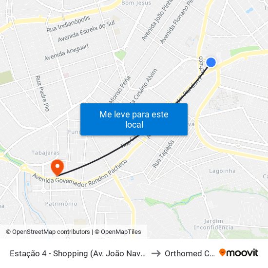 Estação 4 - Shopping (Av. João Naves De Ávila) to Orthomed Center map