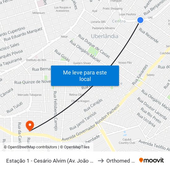 Estação 1 - Cesário Alvim (Av. João Naves De Ávila) to Orthomed Center map