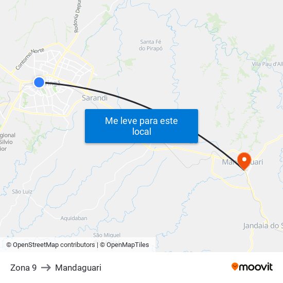 Zona 9 to Mandaguari map