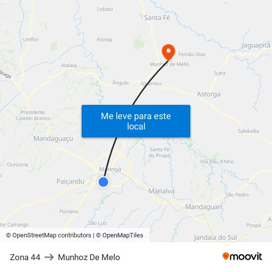 Zona 44 to Munhoz De Melo map