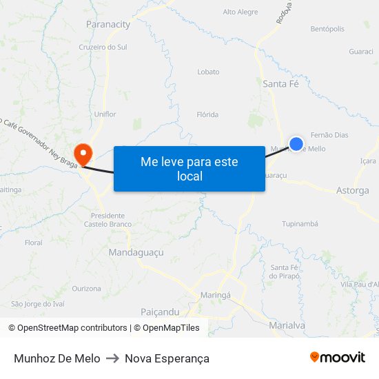 Munhoz De Melo to Nova Esperança map